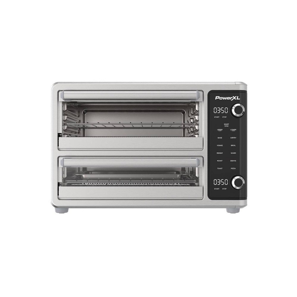 PowerXL SmartSynx 1700W Dual Door Toaster Oven and Air Fryer: Stainless Steel Countertop Convection