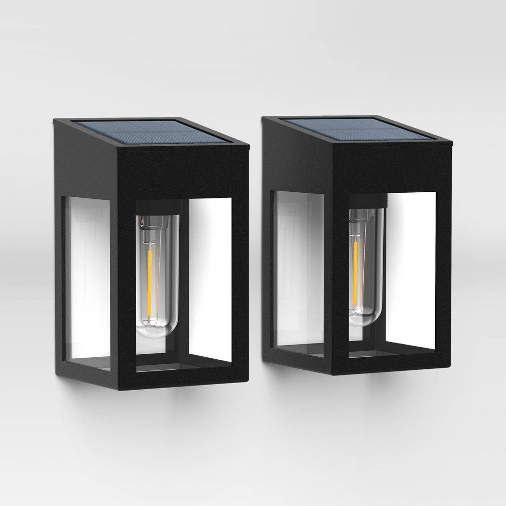 2pk Window Lantern Vintage Deck Solar LED Outdoor Path Lights Matte Black