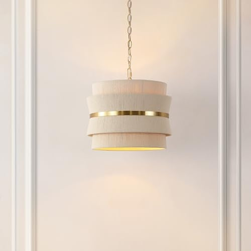 Willa 17 in. 3-Lights Bleached Natural/Brass Pendant Light with Metal Shade