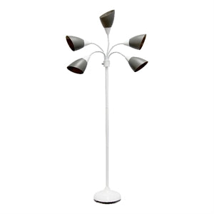 Simple Designs 5-Light Adjustable Gooseneck Floor Lamp, 67"H, Gray Shade/White Base