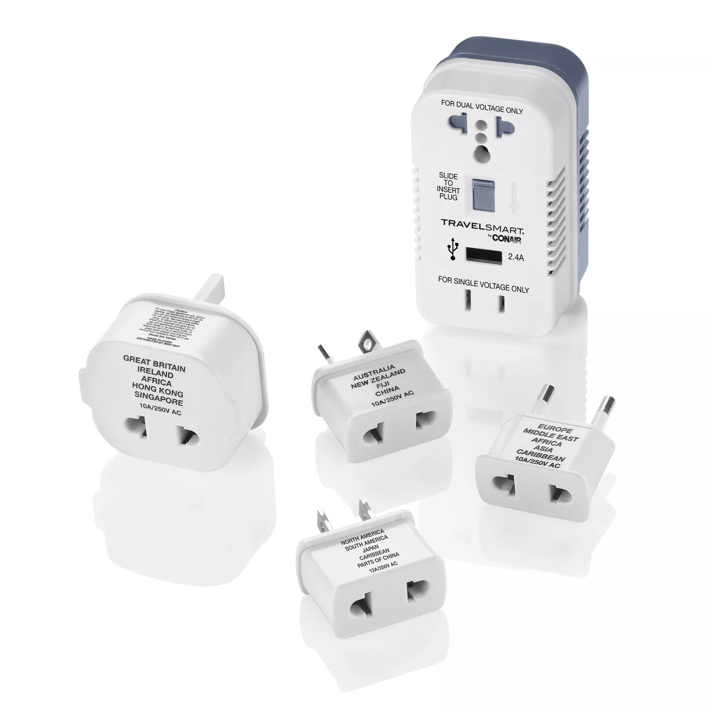 Travel Smart by Conair 2 Outlet Converter Set with USB Port: Adapter with 3 Outlets