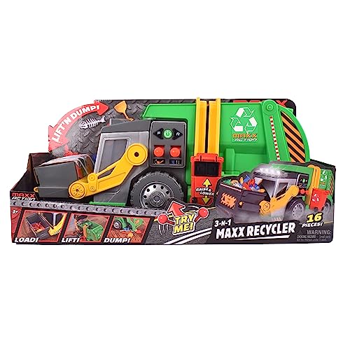 Maxx Action 3-N-1 Maxx Recycler - Toy Garbage Truck with Joystick Controllers and Miniature Trash Pieces