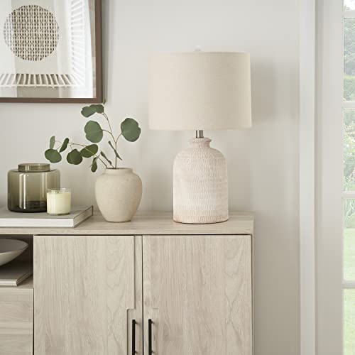 24 White Textured Terracotta Table Lamp - Nourison