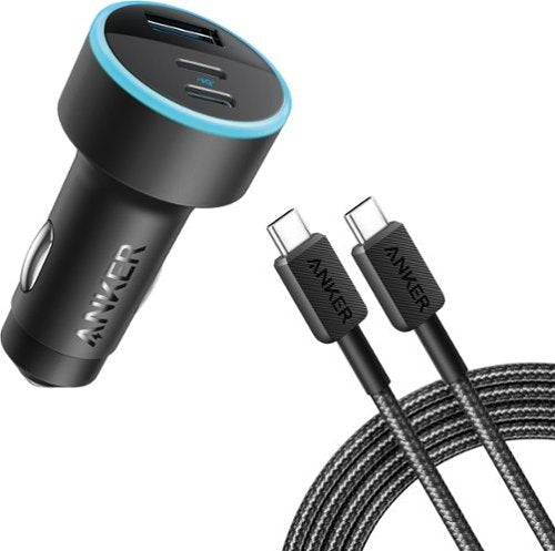 Anker 3-Port 67W Car Charger with 3' USB-C to USB-C Cable - Black: Quick Charge, USB-C Connection